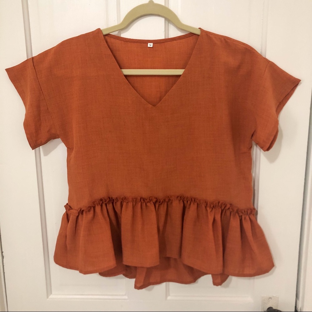 SHEIN Rust Orange Peplum Top